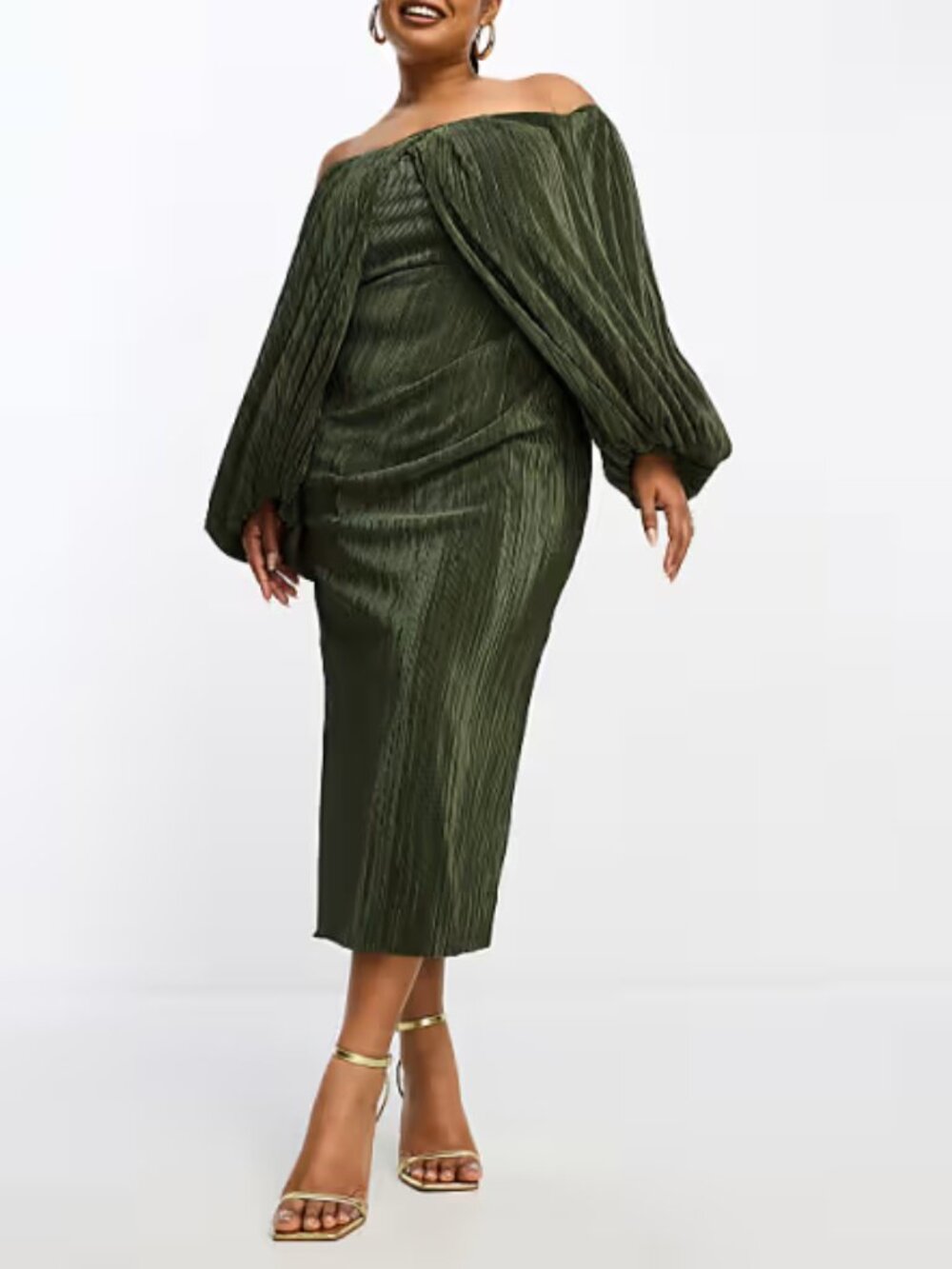ASOS DESIGN Curve Plissé Off Shoulder Midi Dress Charcoal US 20 NWT